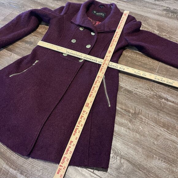 Guess Los Angeles Pea Coat Women’s M Burgundy Wool Blend Double Breast - Picture 15 of 16